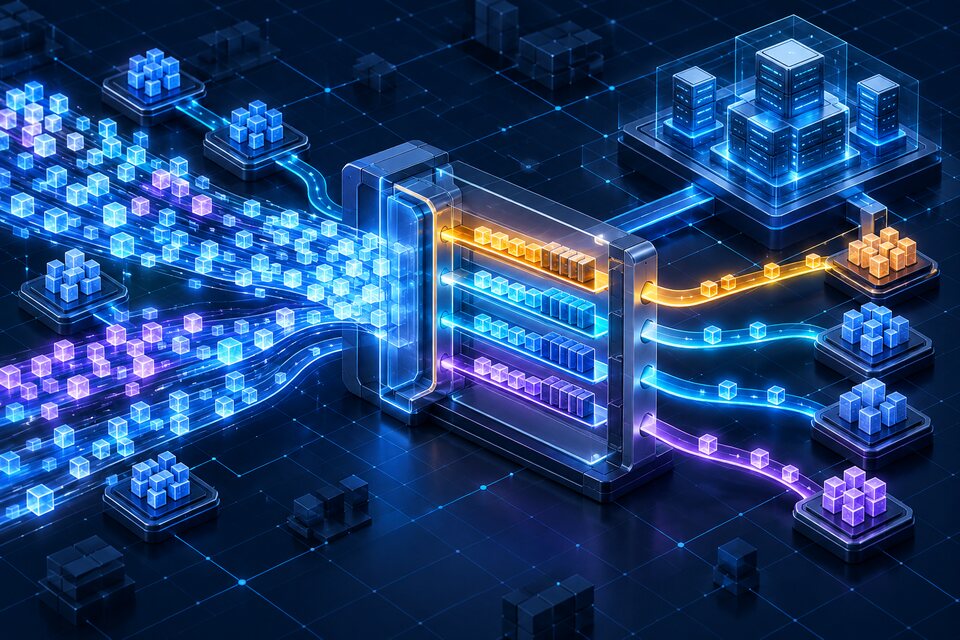 Original conceptual illustration of Kubernetes API requests being classified into isolated priority lanes and fair queues; not a real cluster screenshot.