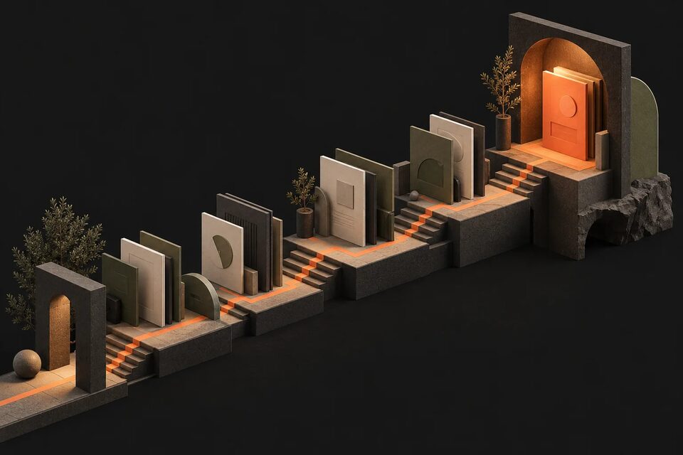 An ordered collection with a path to one record, illustrating a database index.