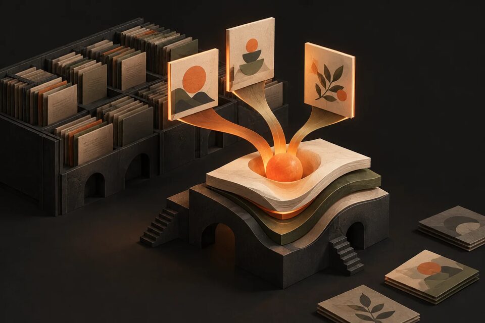 Selected knowledge cards gathered into one answer, illustrating retrieval.
